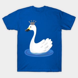 Cute white swan with crown cartoon T-Shirt